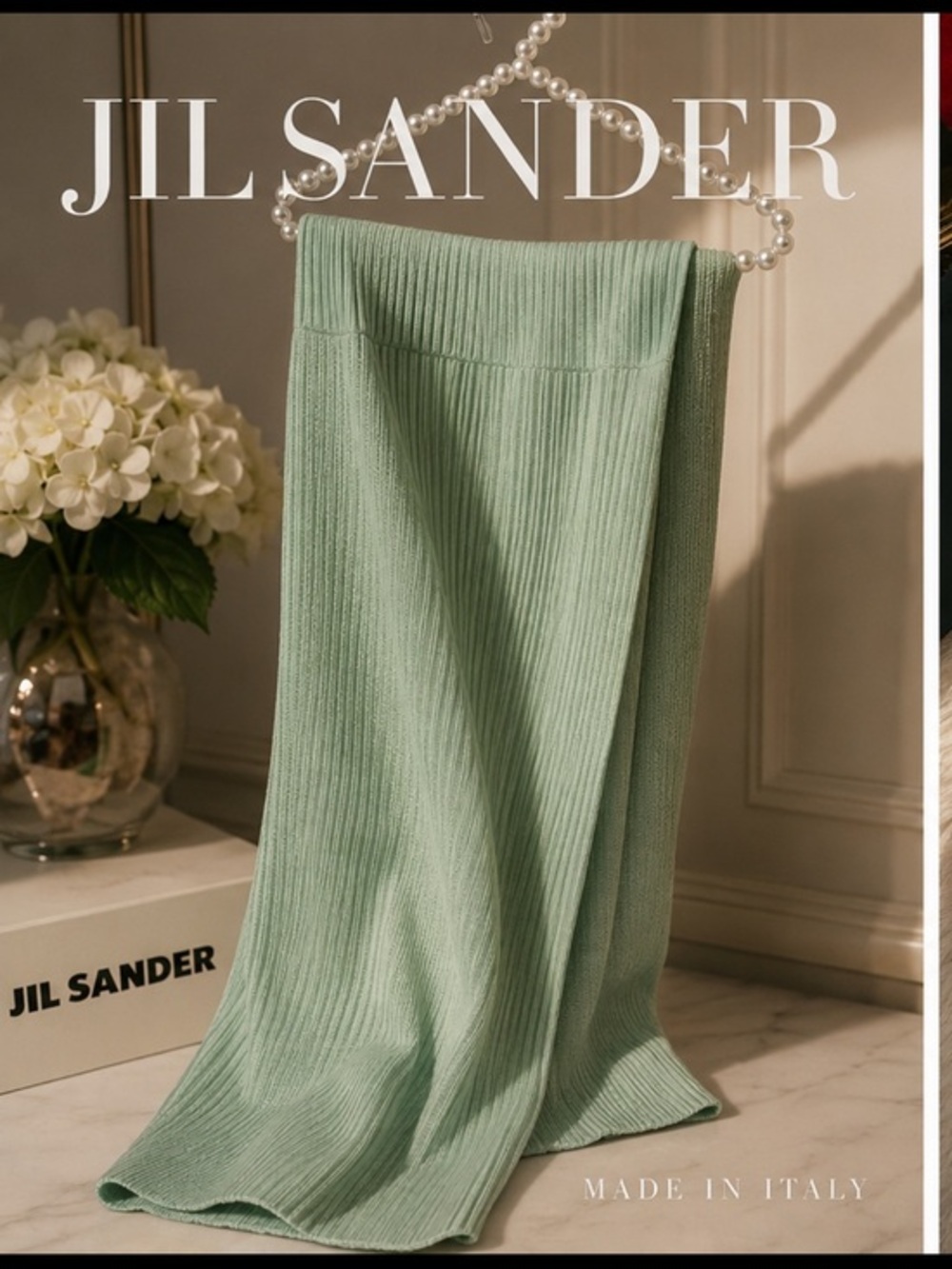 Jil Sander Mint Green Ribbed Knit Midi Skirt IT 34 XS Made in Italy Luxury